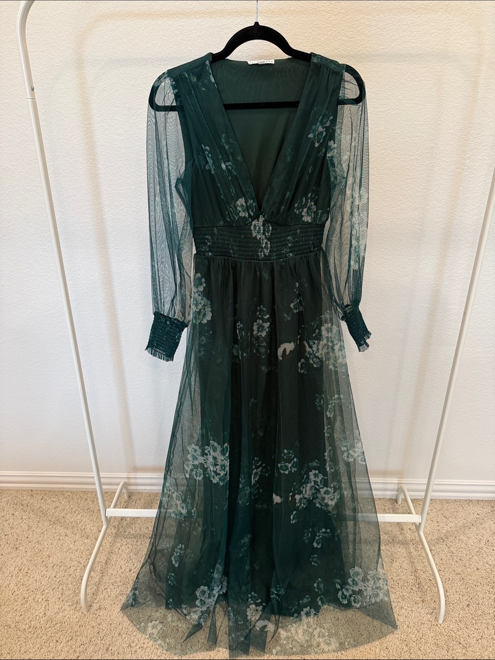 Baltic Born Forest Green Floral Mesh Maxi Dress